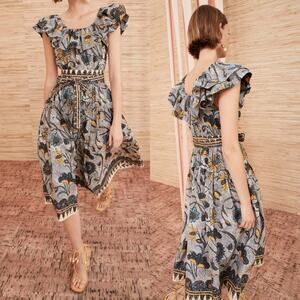 Ulla Johnson Amira Ruffled Neckline Midi Dress Portofino Floral Size 4 Preowned